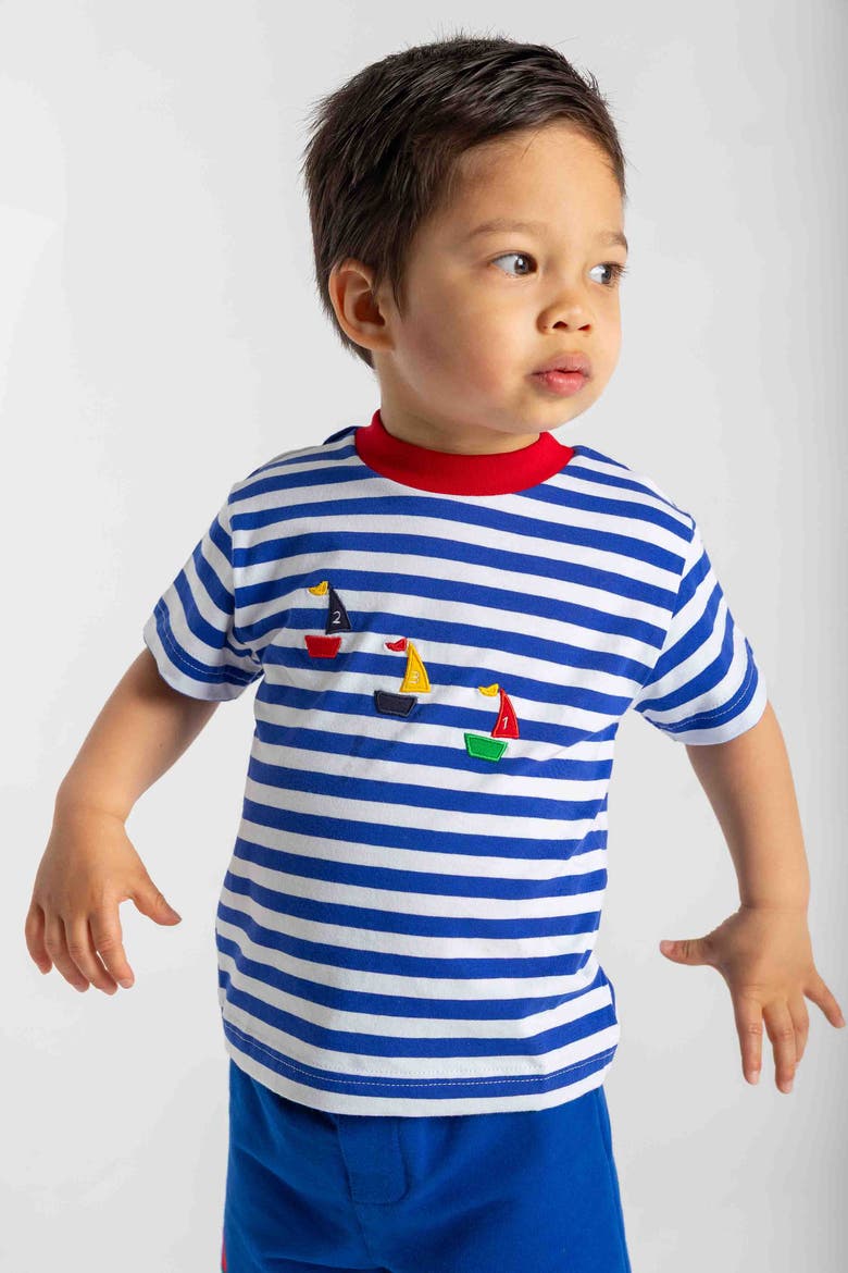 Knit Short Set With Sailboats, Alternate, color, Royal/White