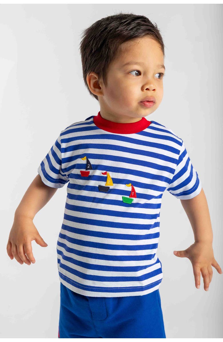 Florence Eiseman Knit Short Set With Sailboats, Alternate, color, Royal/White