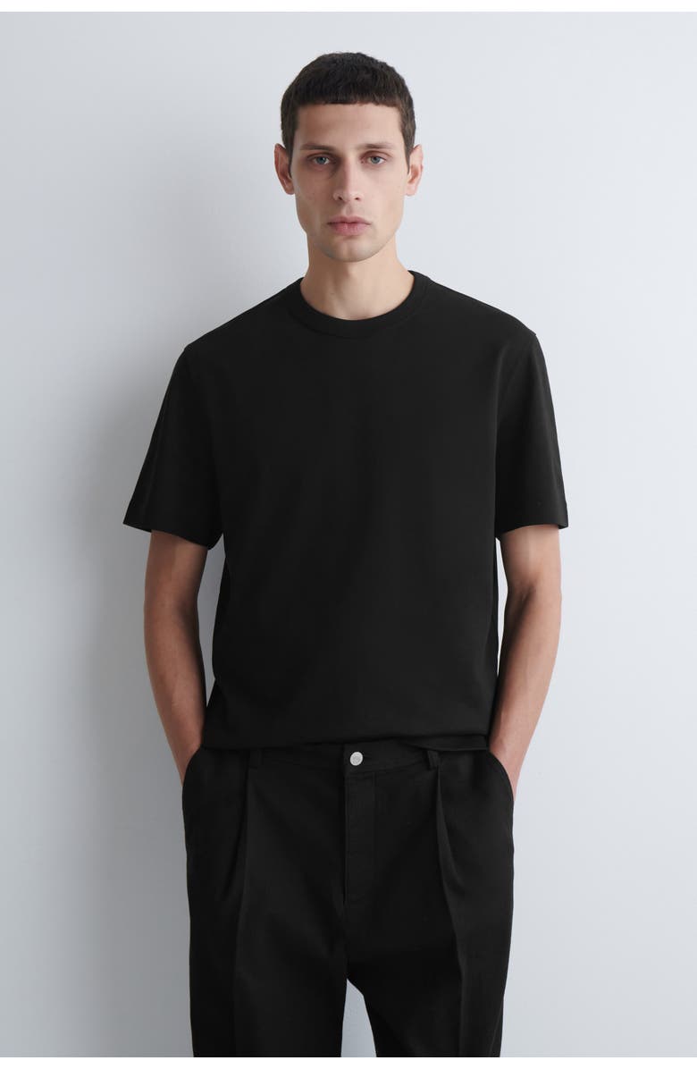 COS Interlock Cotton Crew-Neck T-Shirt, Main, color, Black