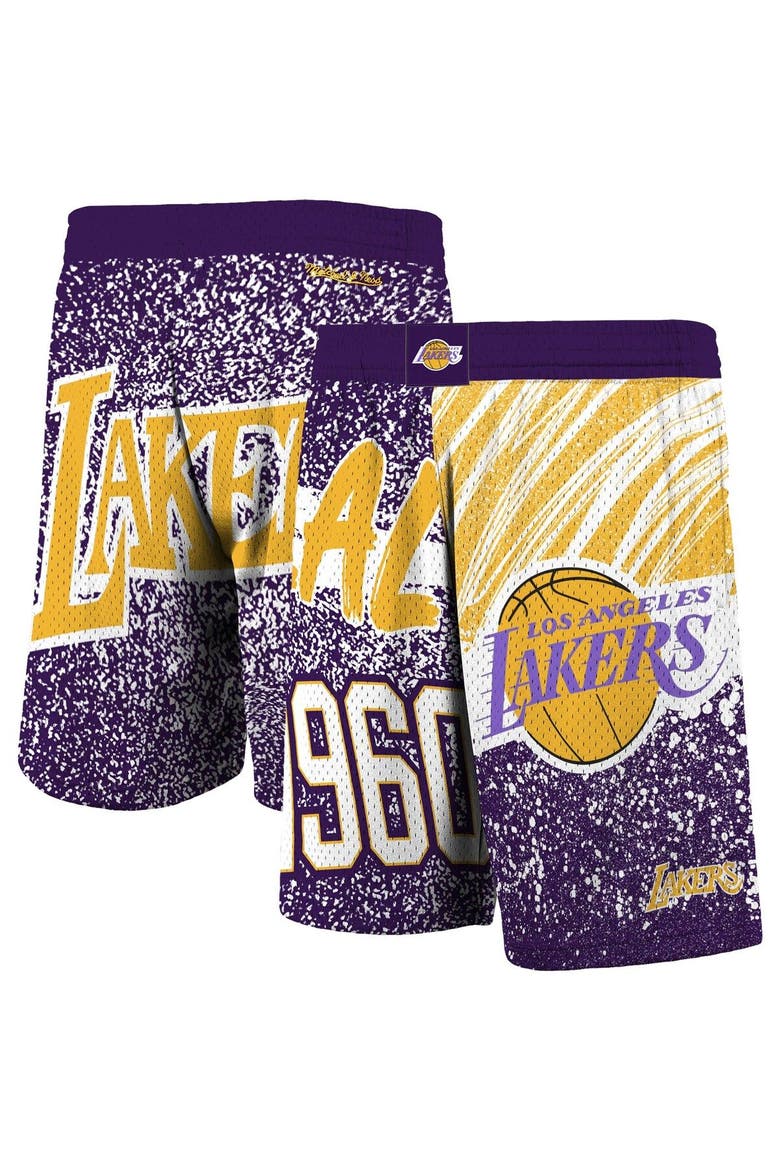 Men's Mitchell & Ness Purple Los Angeles Lakers Hardwood Classics Jumbotron Sublimated Shorts, Alternate, color, Purple