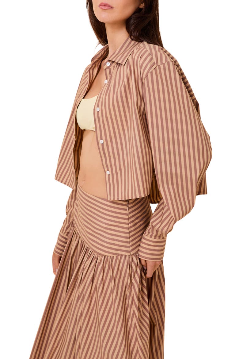 Avril Cropped Striped Shirt, Alternate, color, WALNUT CAMEL