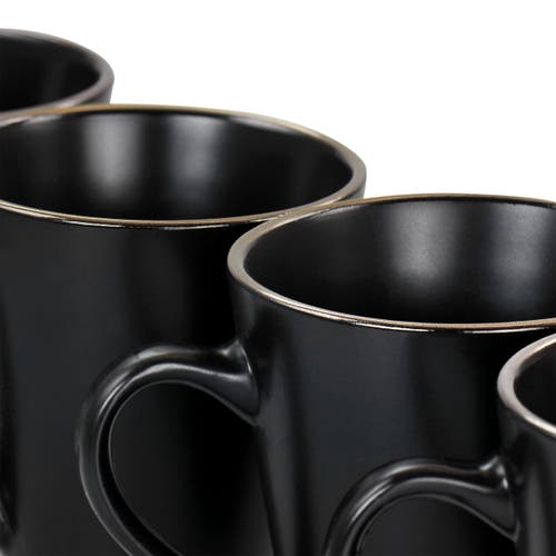 Elama Paul 6pc Stoneware Mug Set In Matte Black With Gold Rim