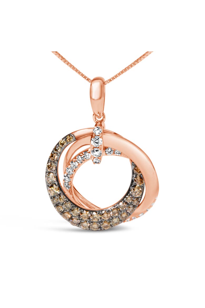 14K Rose Gold 3/4 Cttw Brown and White Diamond Interlocking Circle Hoop Pendant, Alternate, color, Pink