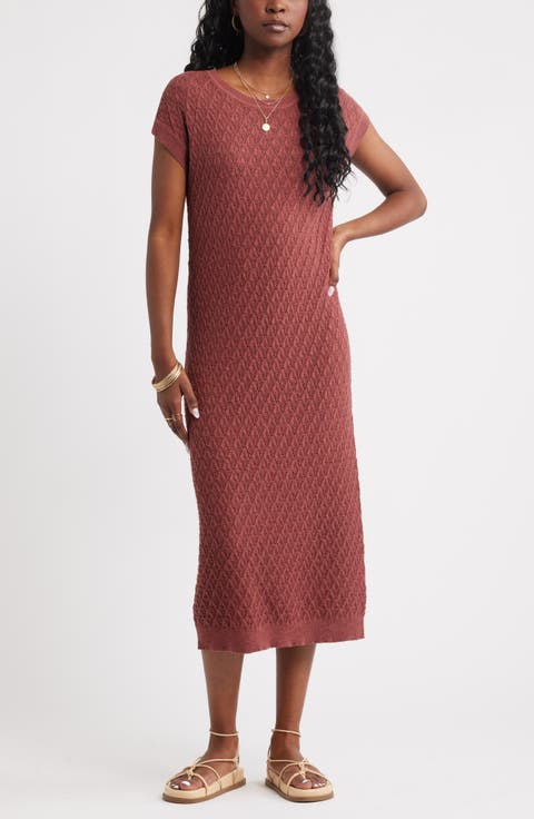 Pointelle Midi Sweater Dress