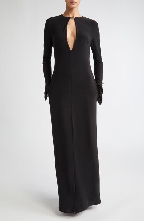 Sylvie Plunge Neck Long Sleeve Gown