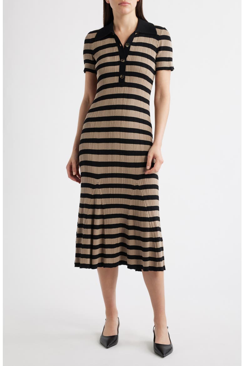 Stripe Variegate Rib Midi Sweater Dress, Main, color, BLACK/ MOCHA MOUSEE
