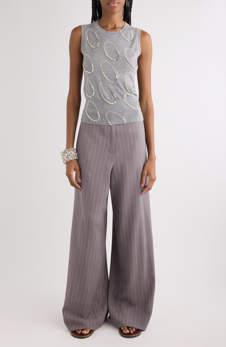 Dries Van Noten Taja Ellipses Crystal Embellished Sleeveless Merino Wool Sweater, Alternate, color, Grey