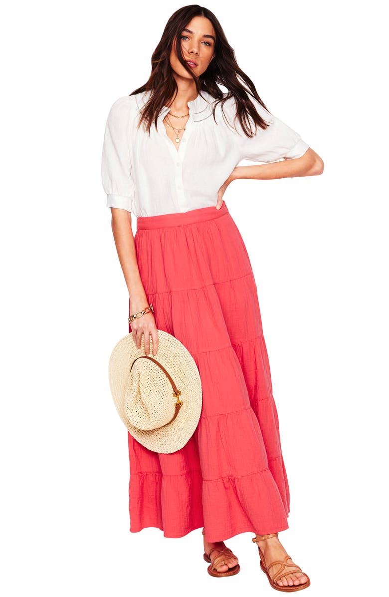 Boden Nadia Tiered Cotton Maxi Skirt, Alternate, color, Red