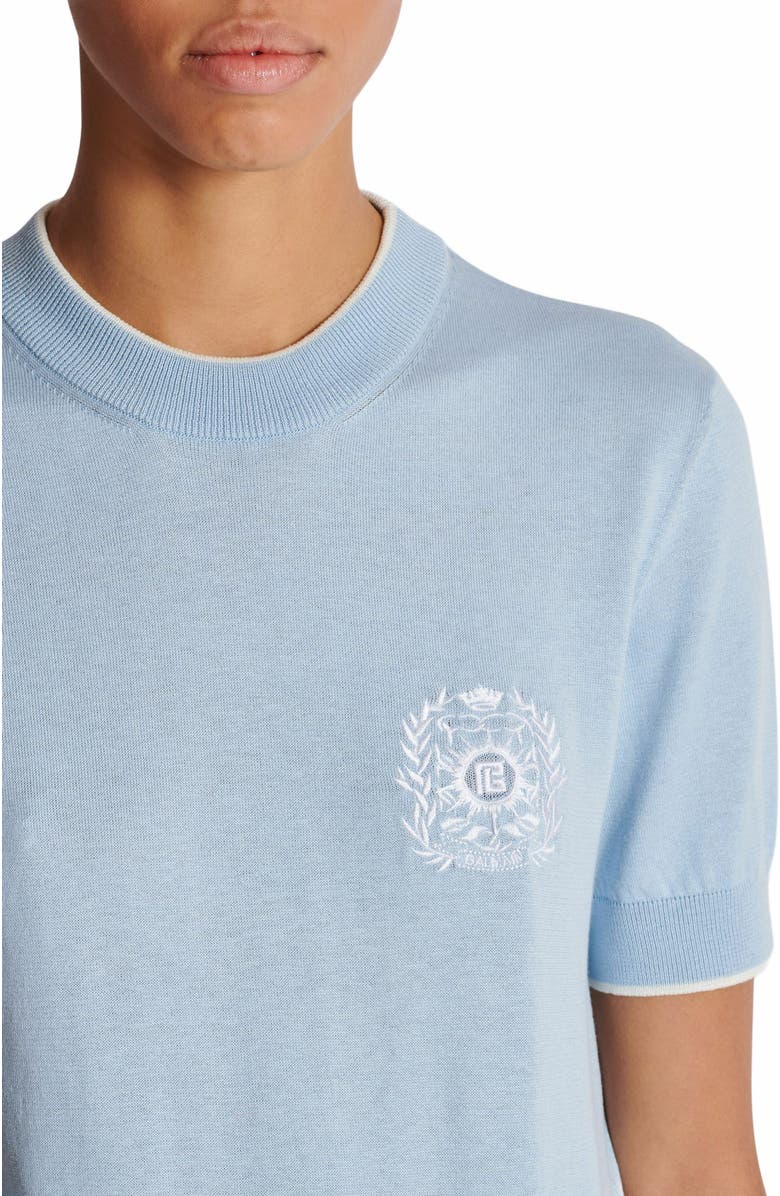 Balmain Emblème-Embroidered Knit Top, Alternate, color, 