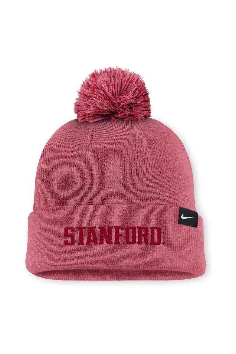 Men's Nike Pink Stanford Cardinal Primetime Peak Campus Cuffed Knit Hat with Pom, Alternate, color, Pink