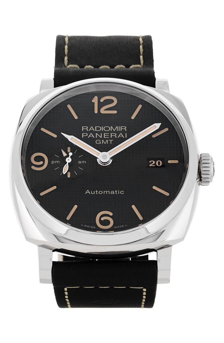 Watchfinder & Co. Panerai Preowned 2019 Radiomir 1940 GMT PAM00627 Automatic Leather Strap Watch, 45mm, Main, color, Black