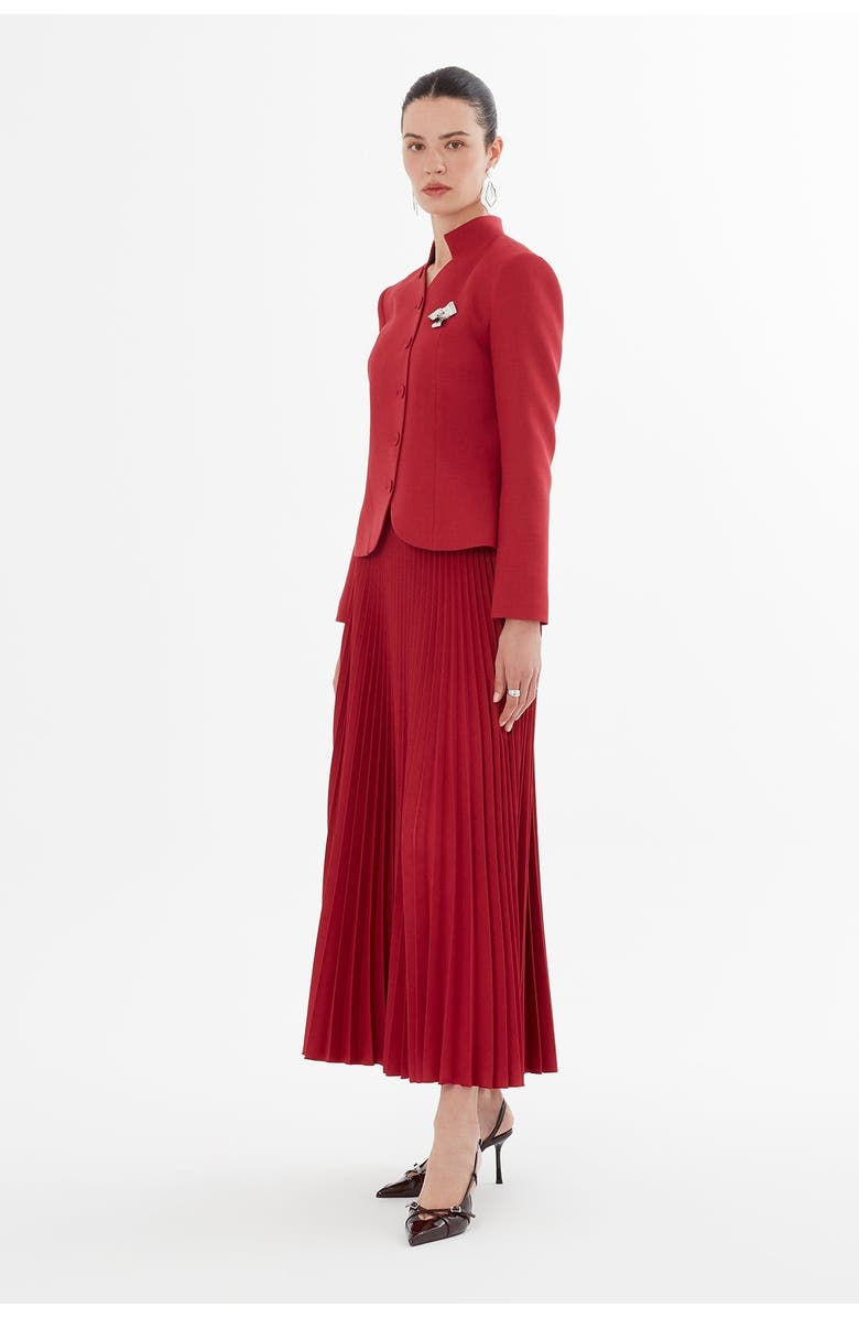 Gizia Double-Breasted Jacket and Pleated Skirt Set, Alternate, color, Burgundy