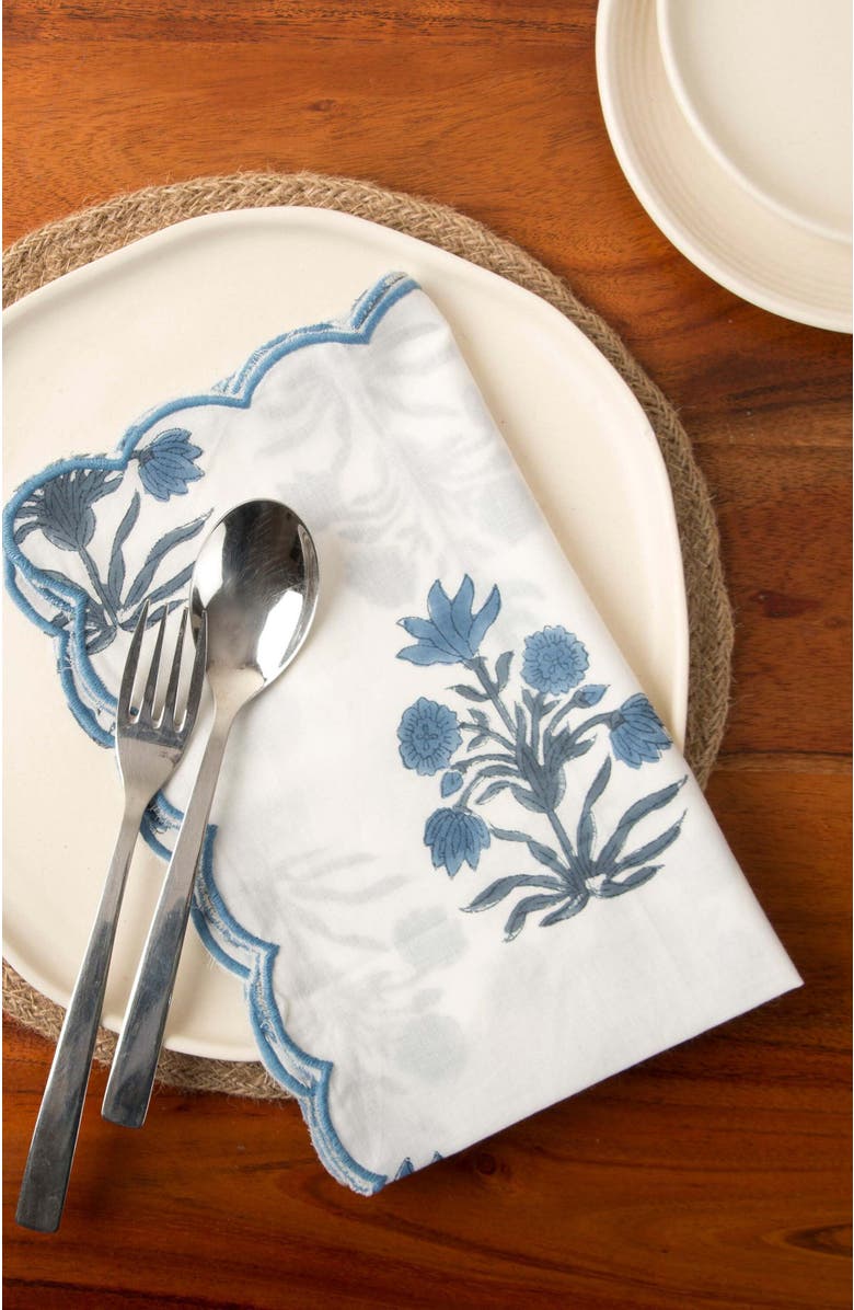 Mela Artisans Azure Handblocked Napkin Set, Alternate, color, White