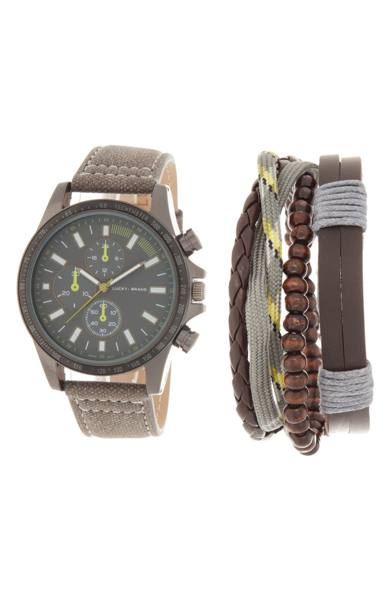 Lucky Brand Alto Nautical Sport Explorer Leather Strap Chronograph Watch, Main, color, 