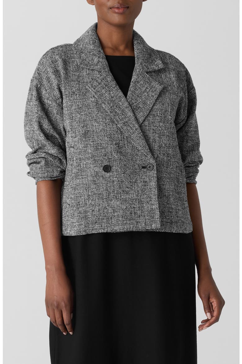 Double Breasted Stretch Organic Cotton Short Blazer, Main, color, BLACK/ WHITE