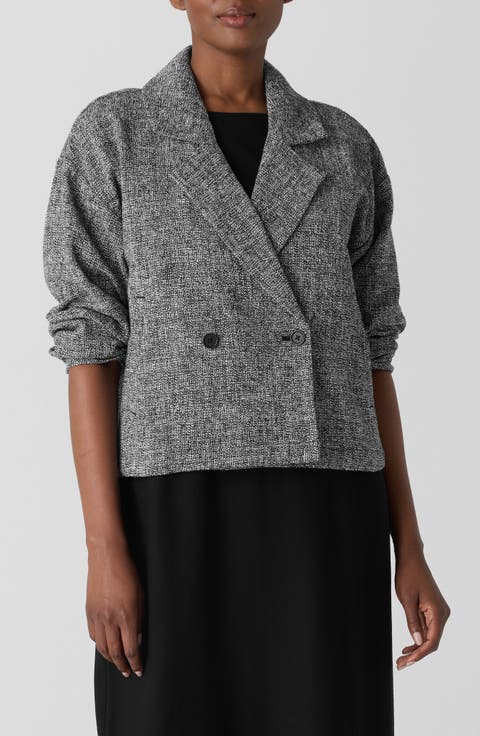 Double Breasted Stretch Organic Cotton Short Blazer (Regular & Petite)