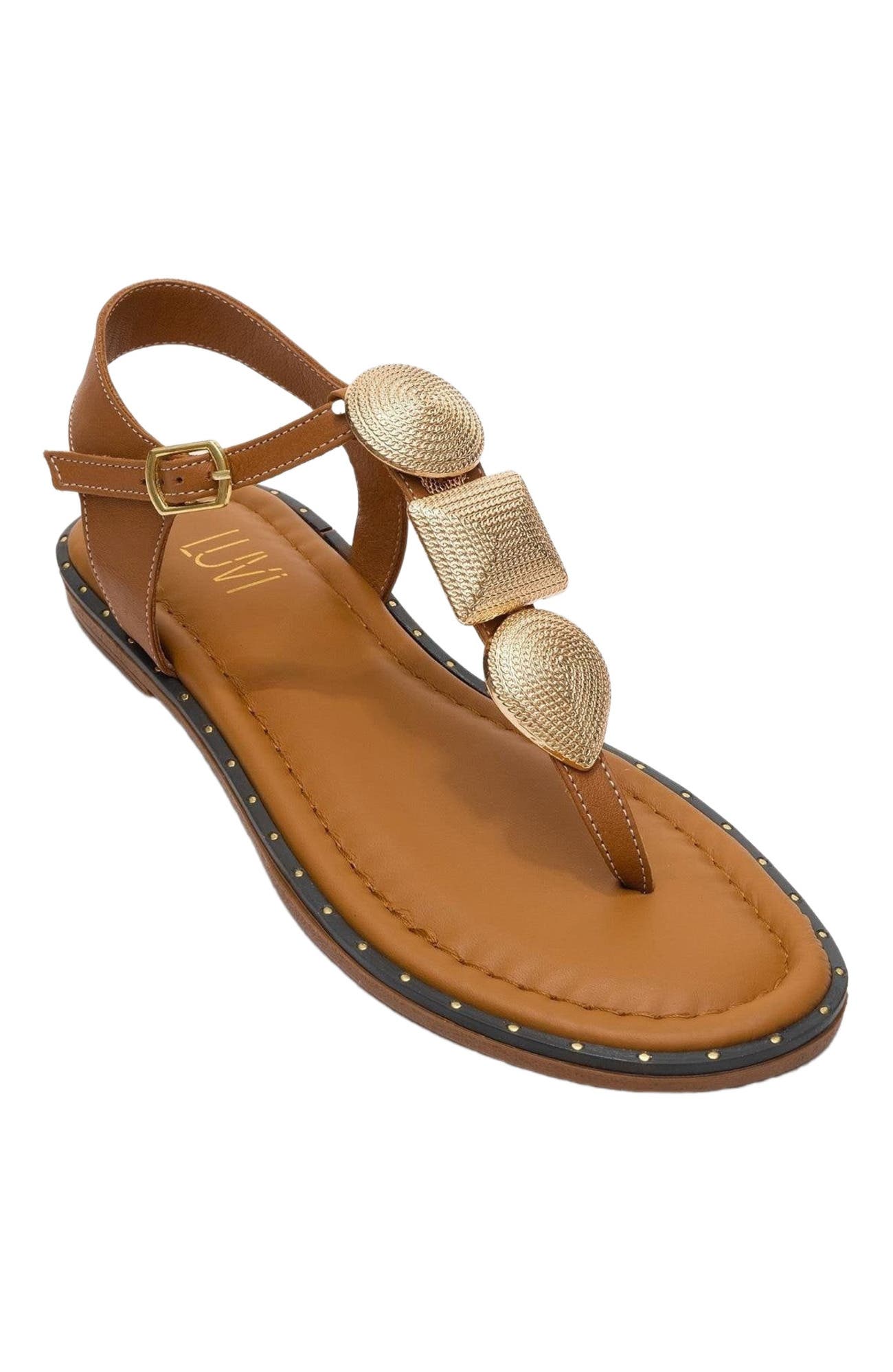 Giulia Leather Flat Sandal, Alternate, color, Cognac Leather