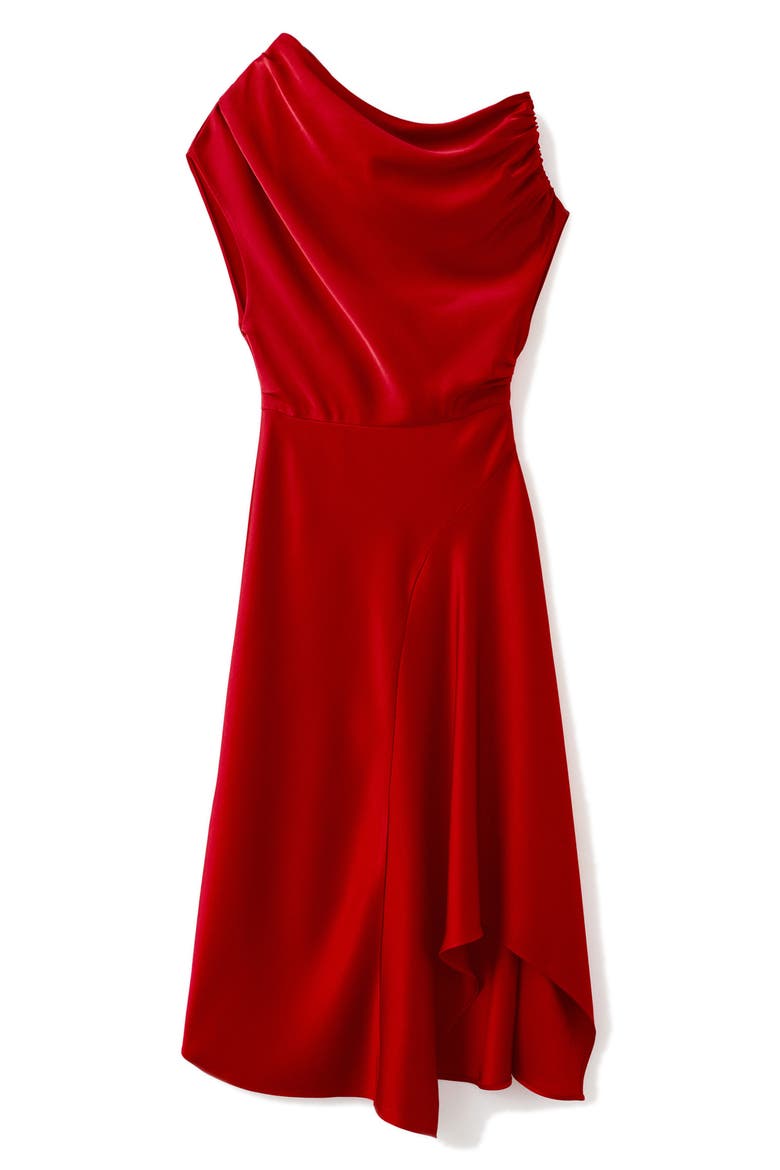 Asymmetrical Satin Dress, Alternate, color, RED