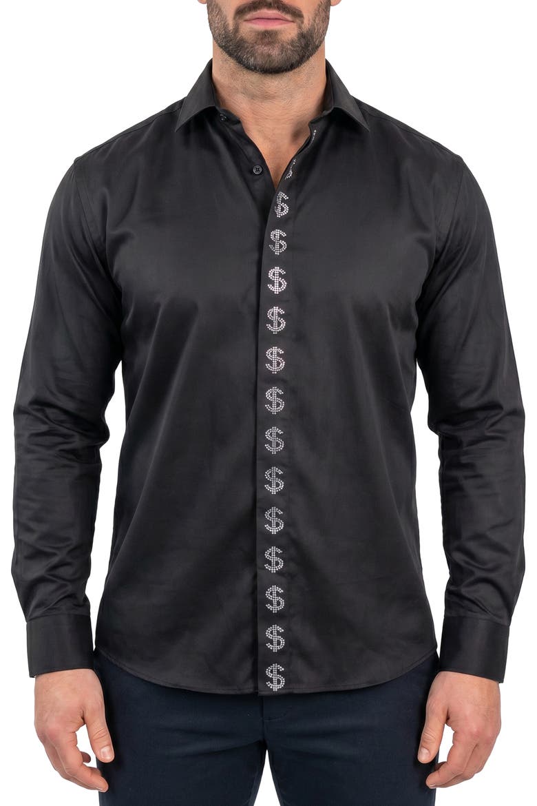 Stone Dollar Button-Up Shirt, Main, color, BLACK