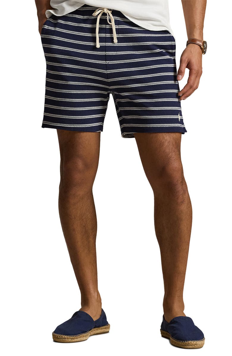 Polo Ralph Lauren Stripe Piontelle Stitch Shorts, Main, color, Newport Navy/ Pale Cream