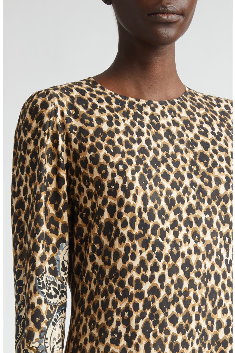 Mixed Print Long Sleeve Midi Dress, Alternate, color, BEIGE