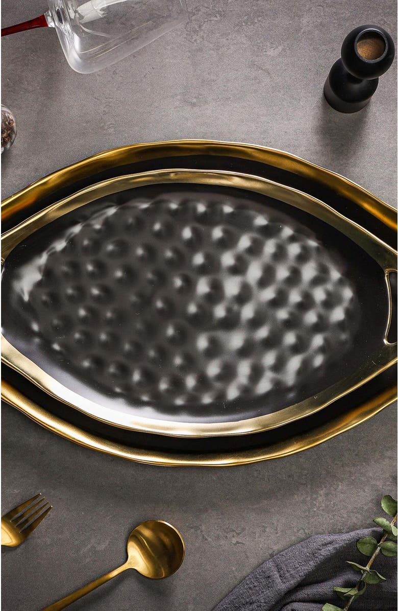 Stone Lain Florian Porcelain 2-Piece Serving Plate Set, Alternate, color, Black