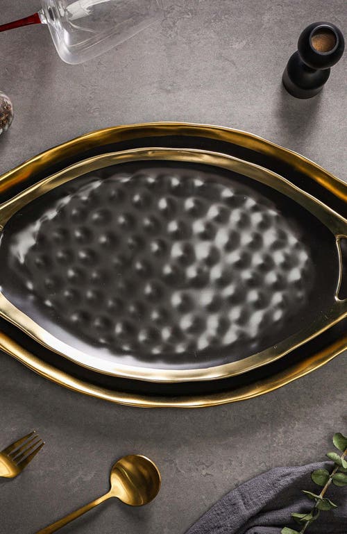 Stone Lain Florian Porcelain 2-piece Serving Plate Set In Black