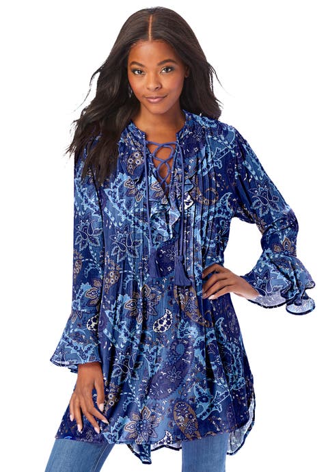 Hand Crinkled Ruffle Pintuck Tunic