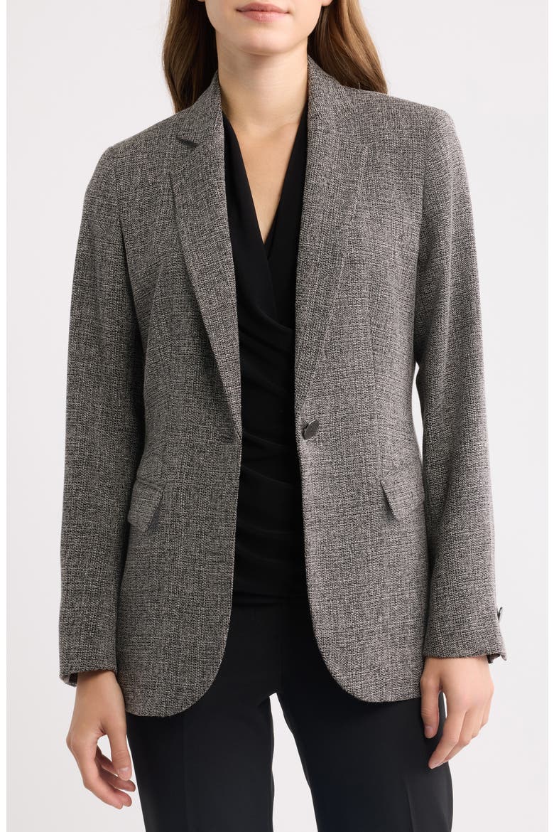 One-Button Belted Blazer, Alternate, color, ANNE BLACK / WHITE DOVE
