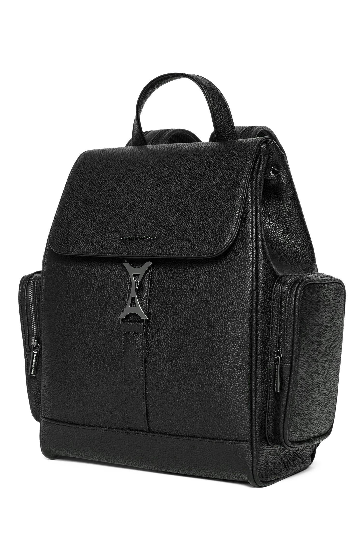 Manière De Voir Maloe Pebbled Leather Eiffel Clasp Backpack, Alternate, color, Black
