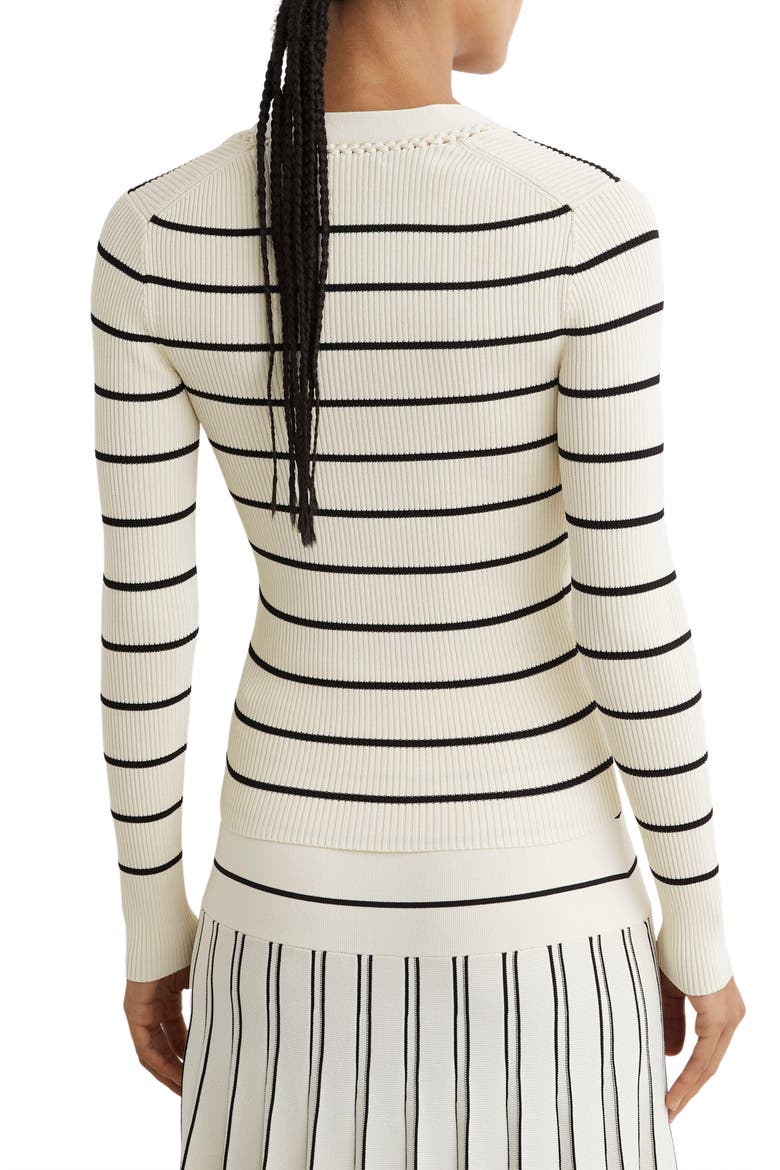 Lauralee Stripe Braid Trim Top, Alternate, color, IVORY/ BLACK