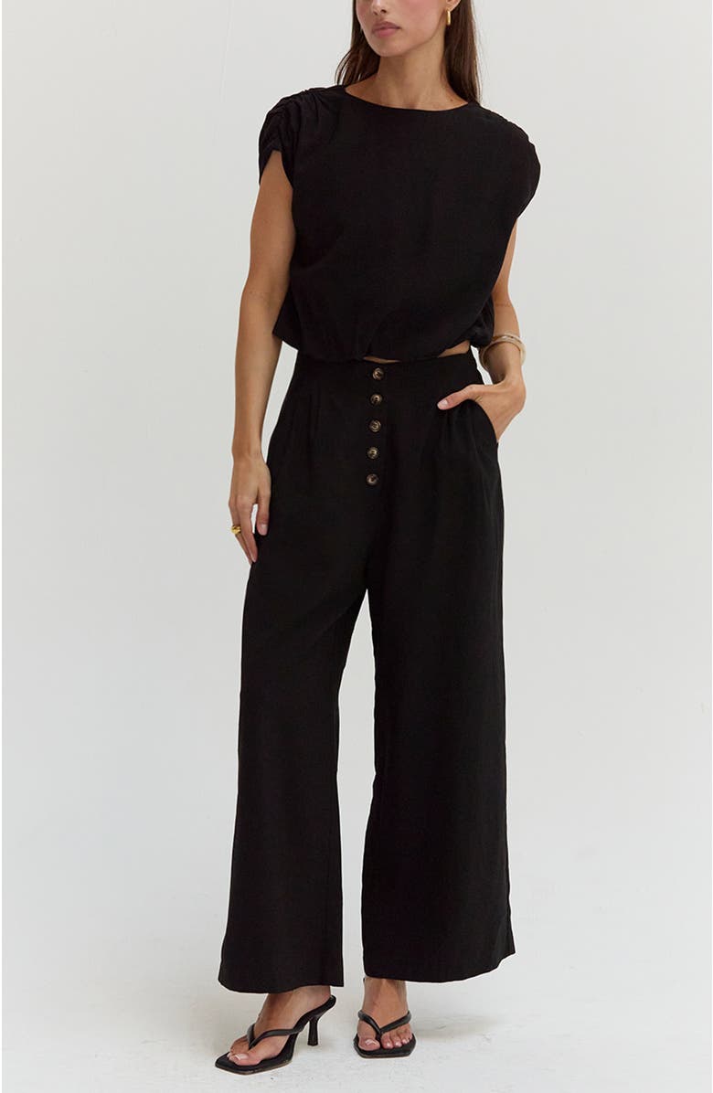 CRESCENT Cap Sleeve Bubble Hem Top, Alternate, color, Black