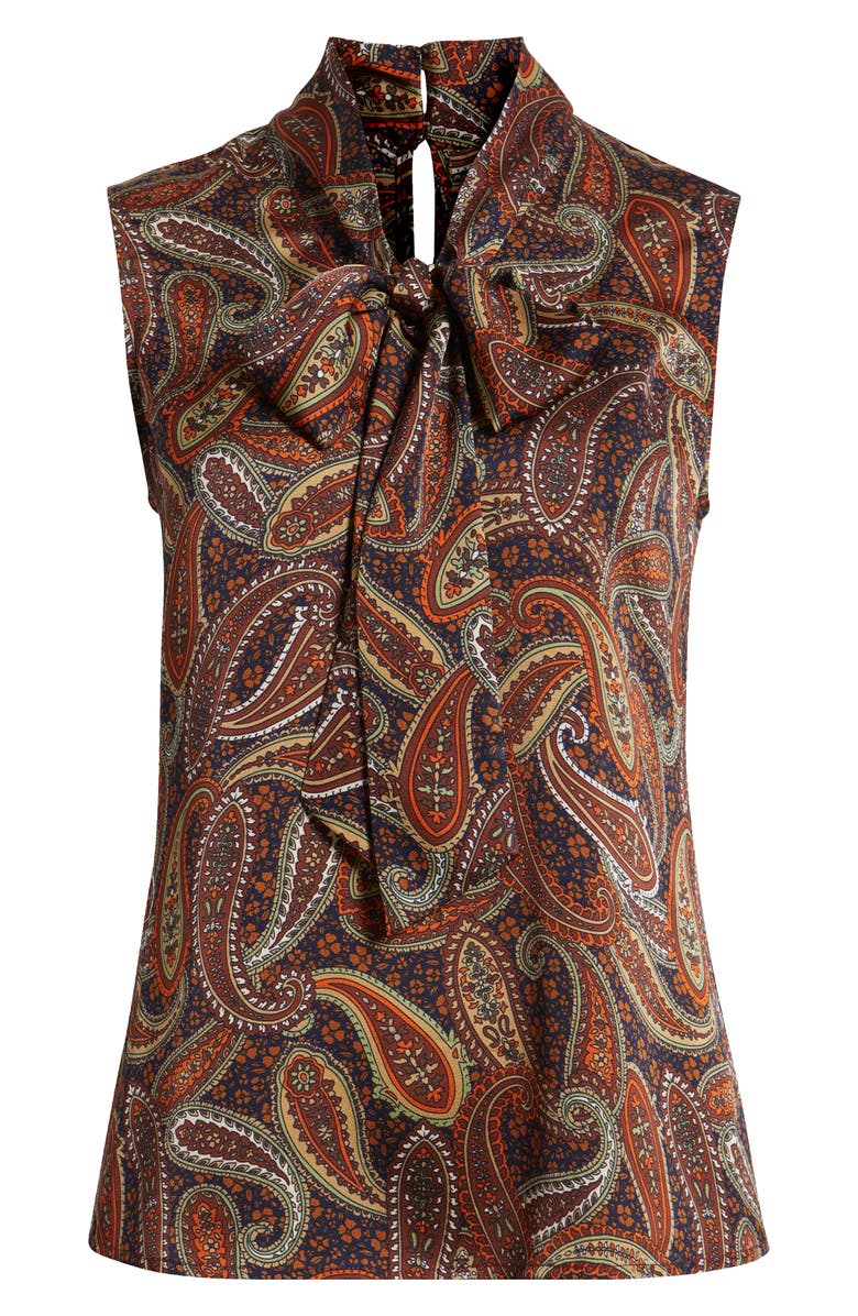 Tahari ASL Sailor Tie Neck Sleeveless Top, Alternate, color, Navy/ Orange Multi