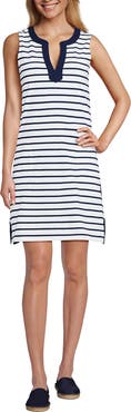 Lands' End Cotton Jersey Notch Neck Dress with Soutache