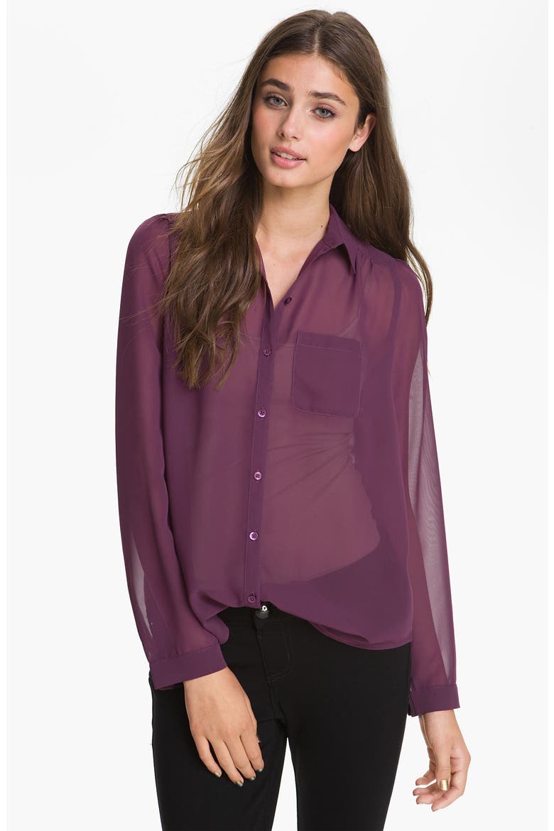 Frenchi® Sheer Chiffon Shirt, Main, color, PURPLE-PRUNE