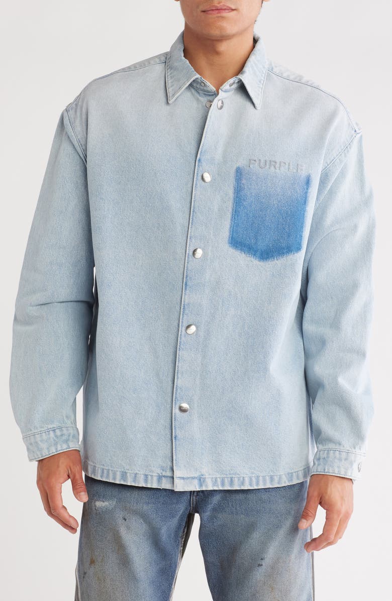 PURPLE BRAND Snap Front Denim Shirt Jacket, Main, color, Blue