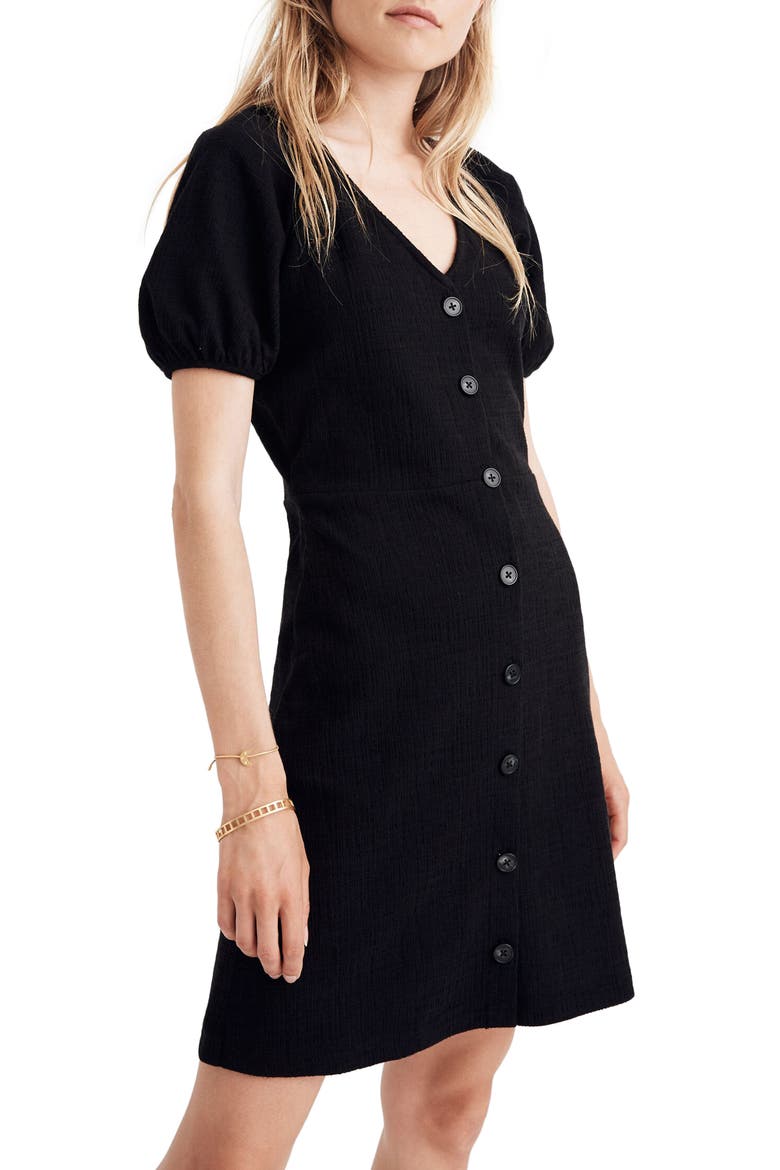 Texture & Thread Puff Sleeve Dress, Main, color, TRUE BLACK