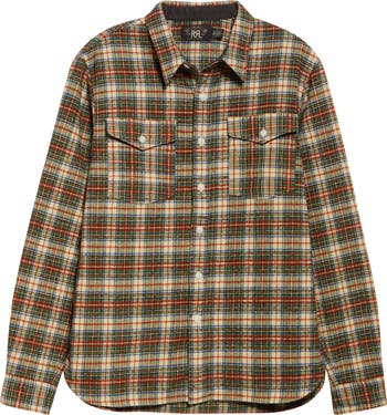 Double RL Plaid Wool Blend Twill Work Shirt | Nordstrom