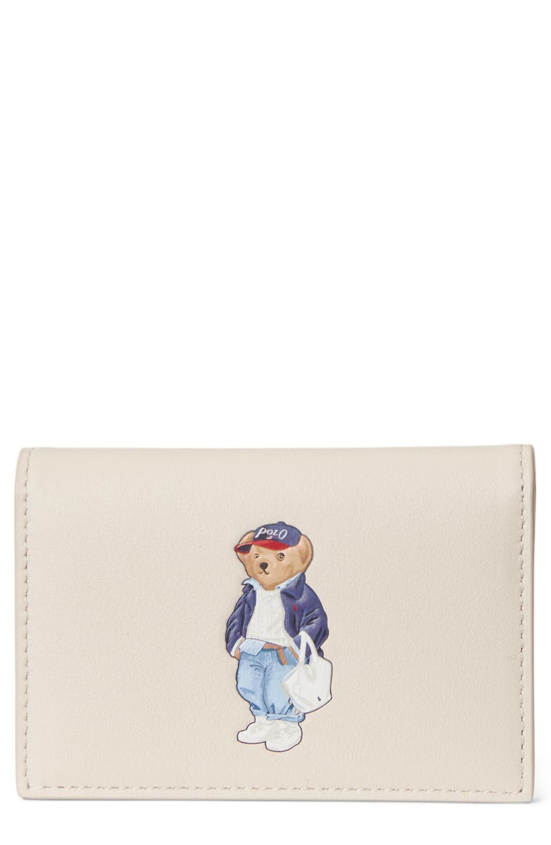 Polo Ralph Lauren Spring Bear Leather Card Wallet, Main, color, Cream