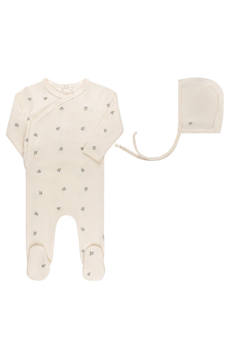 Ely's & Co. Embroidered Collection - Footie + Bonnet, Main, color, Ivory Berry