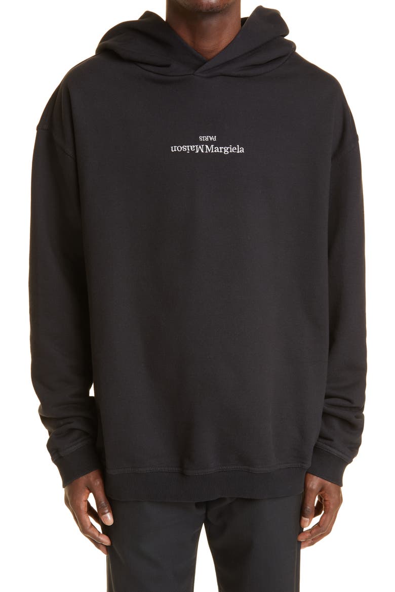 Embroidered Logo Cotton Hoodie, Main, color, BLACK