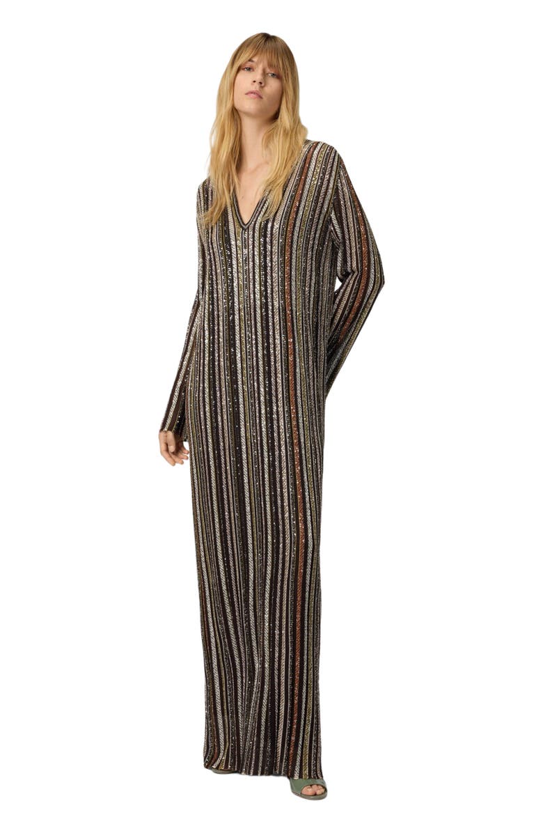 Missoni Long Dress With V-neck And Herringbone Stripe Knit, Main, color, Multicoloured