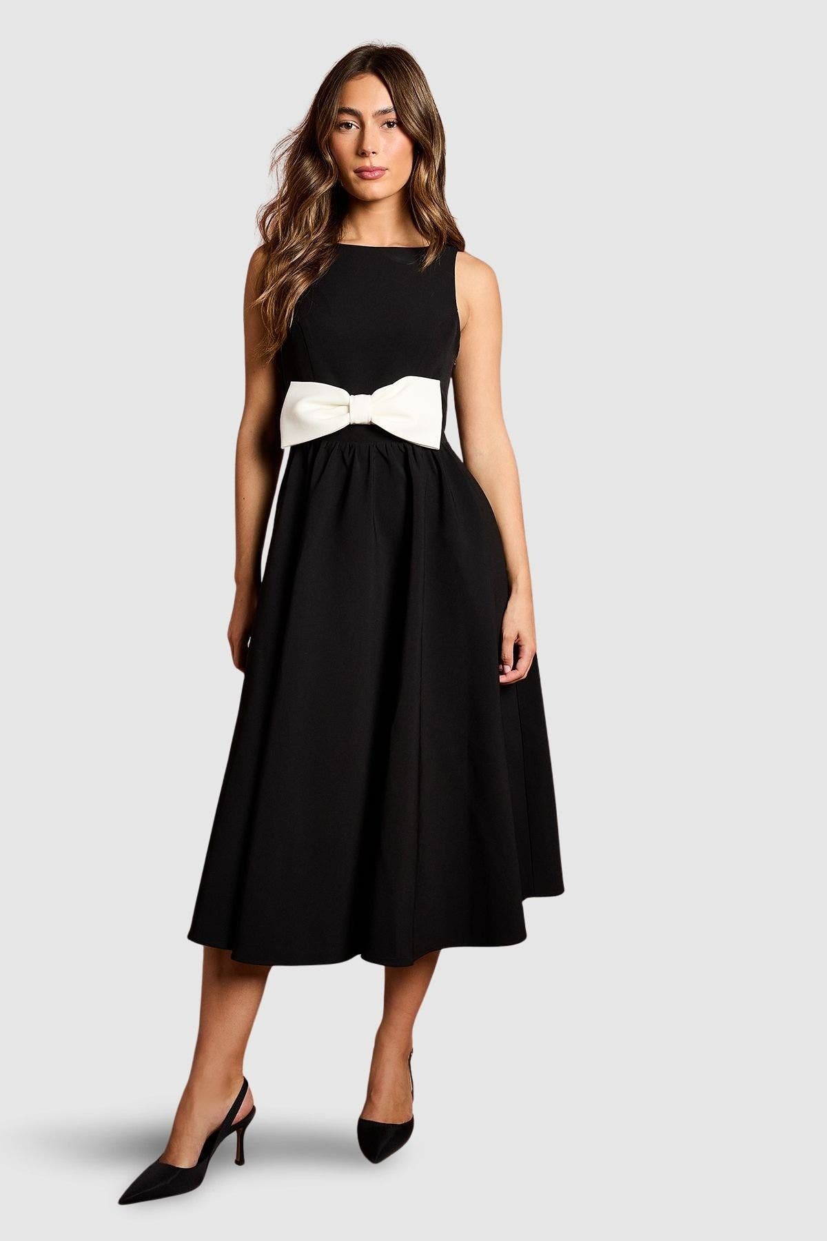 Coast Sleeveless Bow Midi Dress In Black