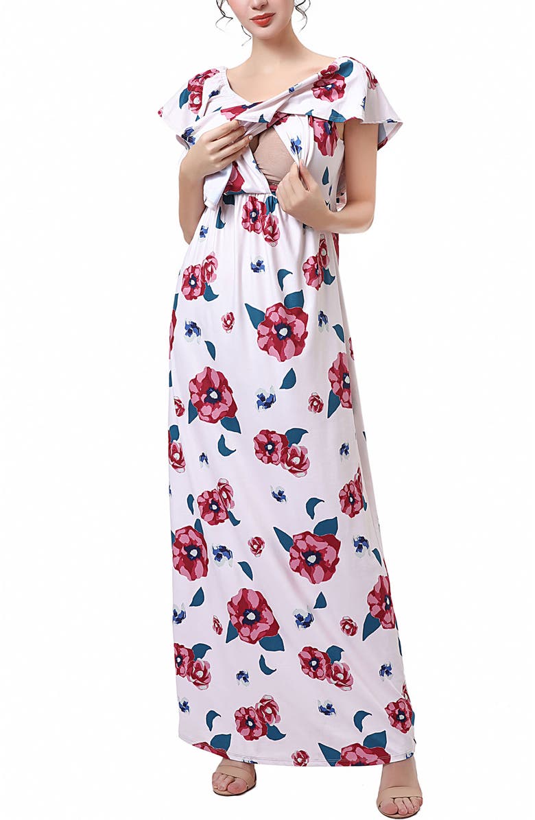 Kimi & Kai Marina Off the Shoulder Maternity Nursing Maxi Dress, Alternate, color, Multicolored