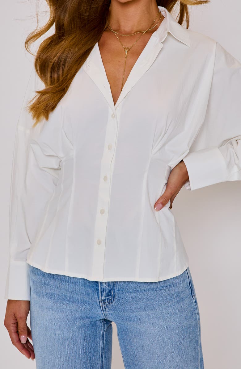 VICI Collection Presley Cotton O-Ring Accent Belted Button-Up Shirt, Alternate, color, White