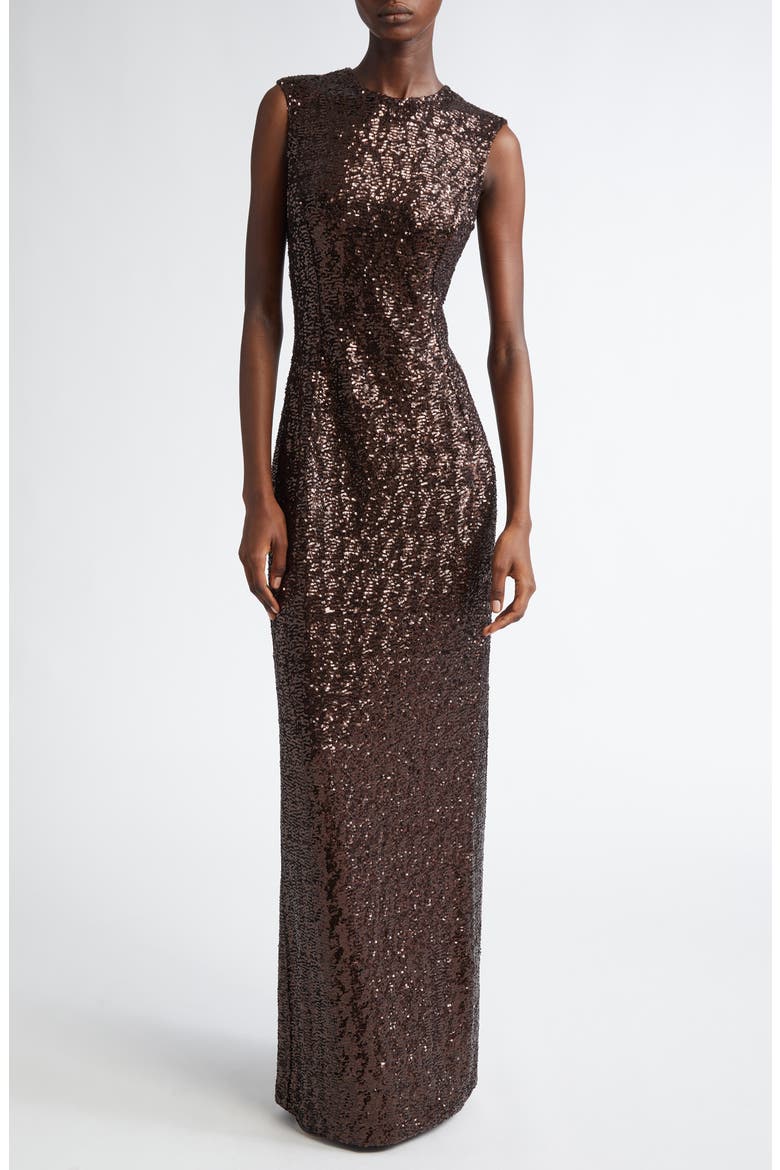 Sequin Sleeveless Column Gown, Main, color, CHOCOLATE