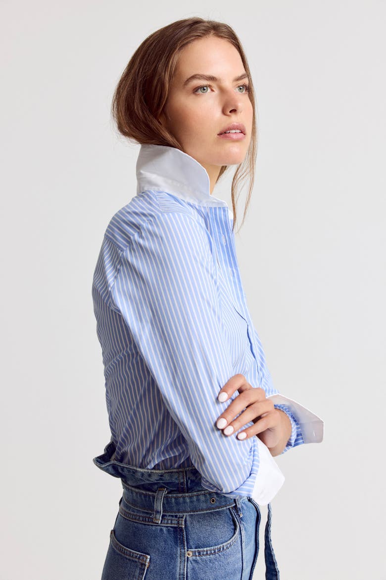 The Icon Shirt in Stripe, Alternate, color, Sky Blue/White Collar