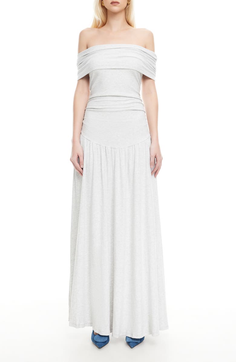 LIONESS Field of Dreams Off the Shoulder Maxi Dress, Main, color, Soft Grey
