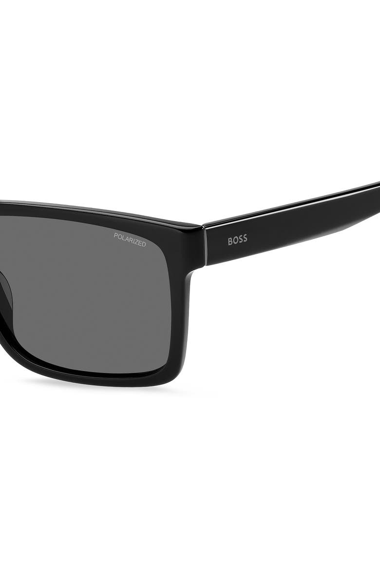 BOSS 59mm Polarized Rectangular Sunglasses, Alternate, color, Black/ Grey Polar