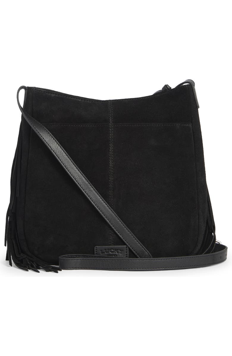 Lucky Brand Bran Nyra Suede Fringe Crossbody Bag, Alternate, color, Black